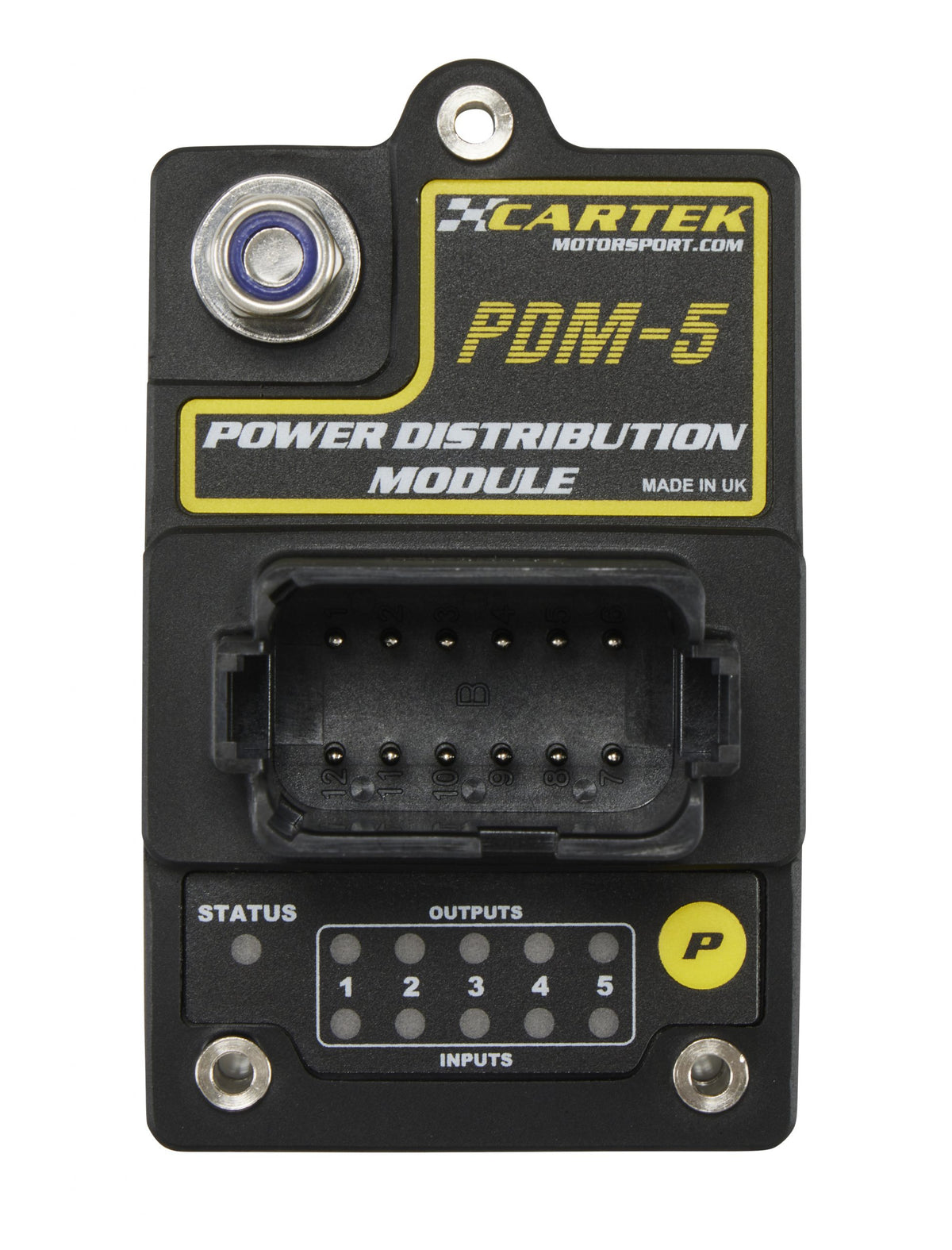 CarTek PDM-5 five-channel power distribution module, sealed 12-pin Amphenol connector.