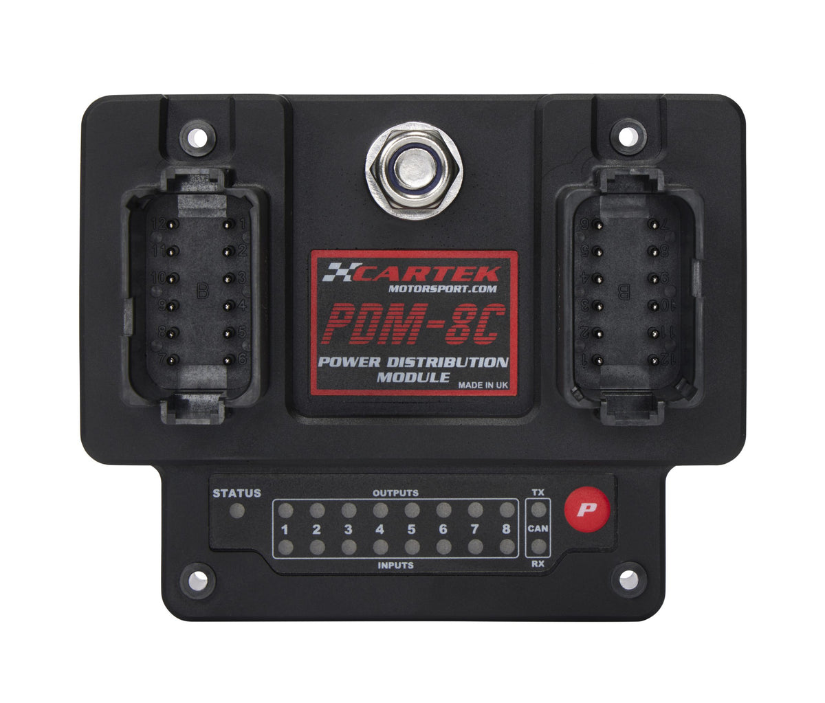 CarTek PDM-8C eight-channel power distribution module, sealed 12-pin Amphenol connectors.