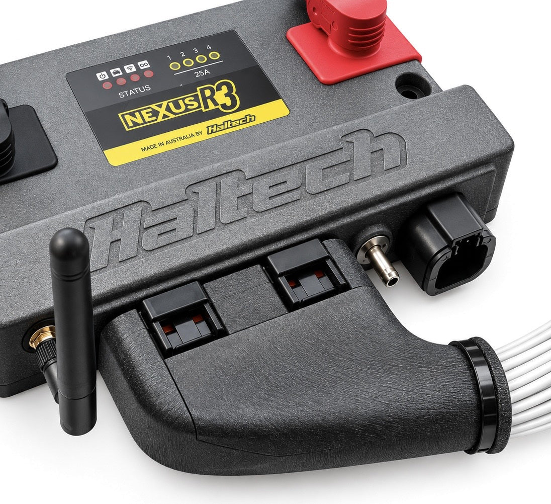 Faustec 3D printed sealed backshell fitted to the harness connector on a Haltech Nexus R3