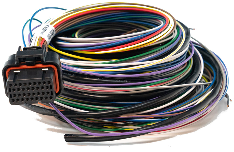 Link B loom for G4X wire-in ECUs, terminated B connector at one end and unterminated colour coded wires at the other.